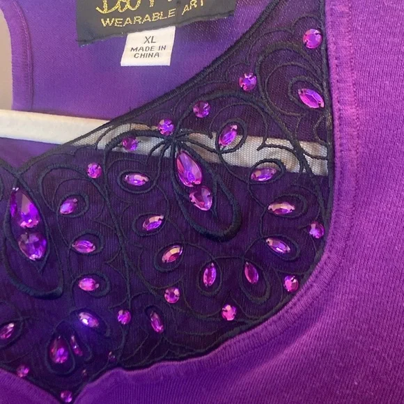 Bob Mackie wearable art purple with black mesh jeweled neckline XL - Picture 5 of 8